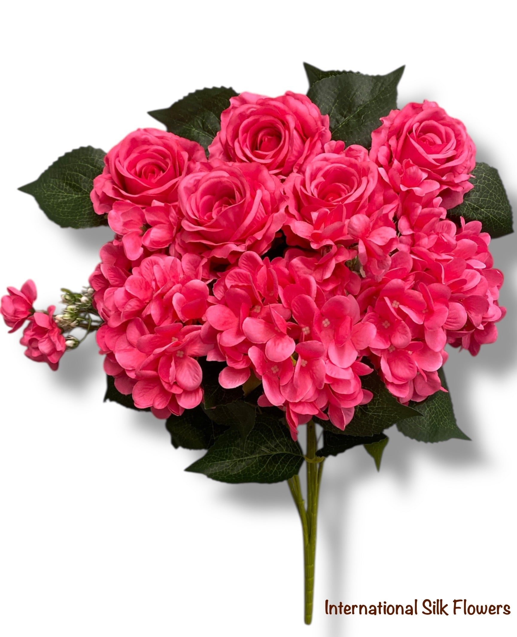 23'' Deluxe Silk Rose Hydrangea Mix Bush ( B1501-Fuchsia )