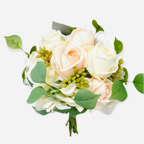 17" Faux Rose Hydrangea Bouquet ( 192039-Champagne/White )