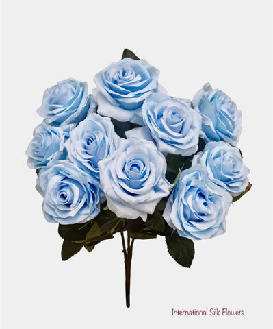 18" Silk Open Rose Bush ( AN10004-Baby Blue  )