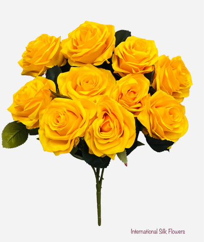 18" Silk Open Rose Bush ( AN10004-Gold Yellow )
