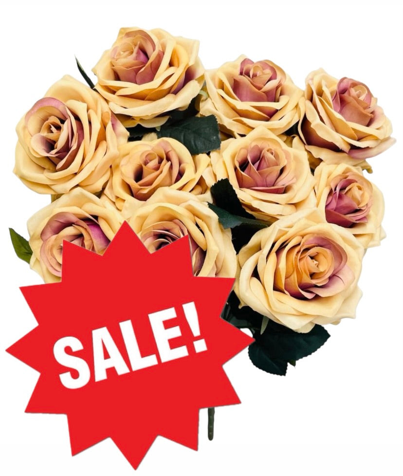 18" Silk Open Rose Bush ( AN10004-Dark/Beige ) B1024