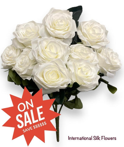 18'' Open Rose Bush ( INT-663-#02 Cream )