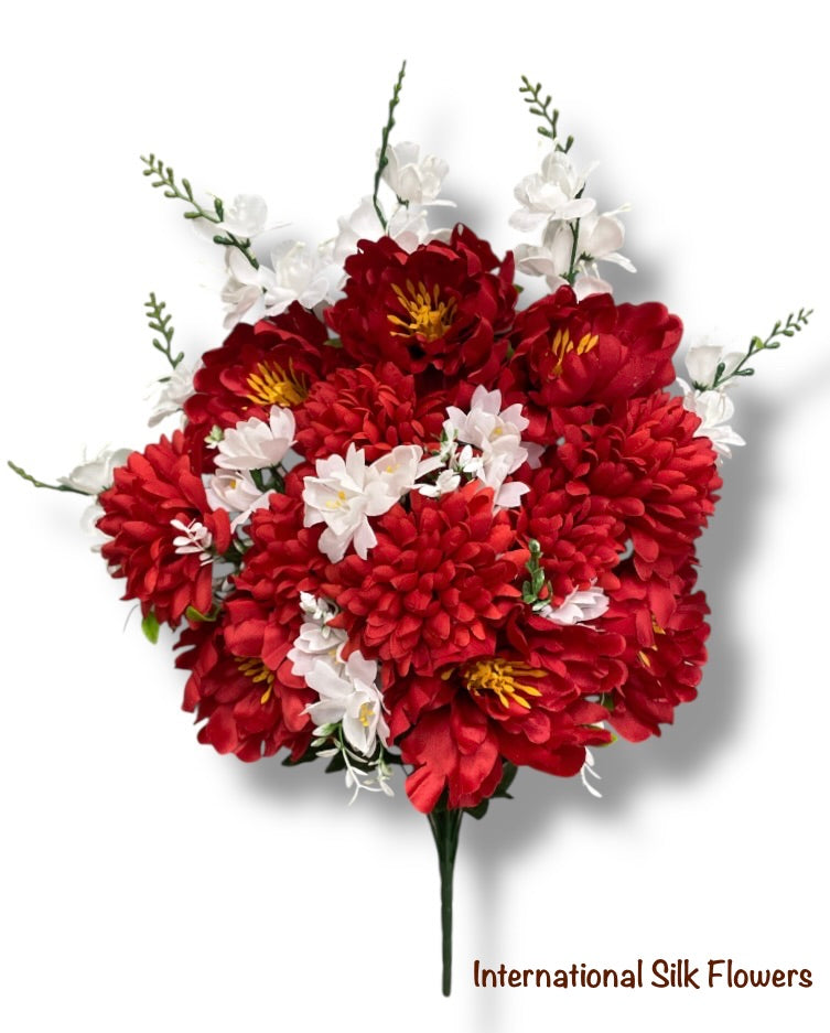 26'' Peony/Mum/Gladiolus Bush ( CW8041-RD/WT )