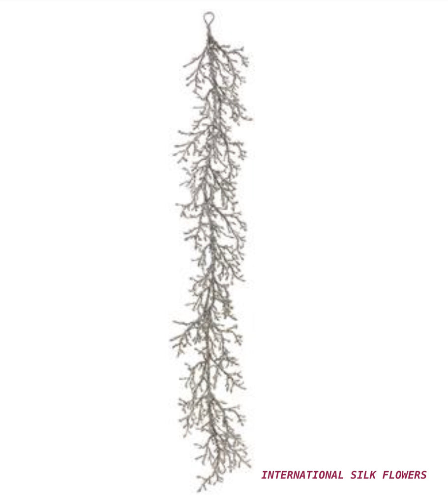 5' Iced/Glittered Plastic Twig Garland ( XAG065-SILVER