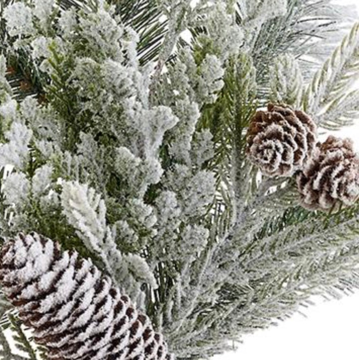15" Snowed Pine Cone/Cedar/Pine Spray ( YSS636-WH/GR )