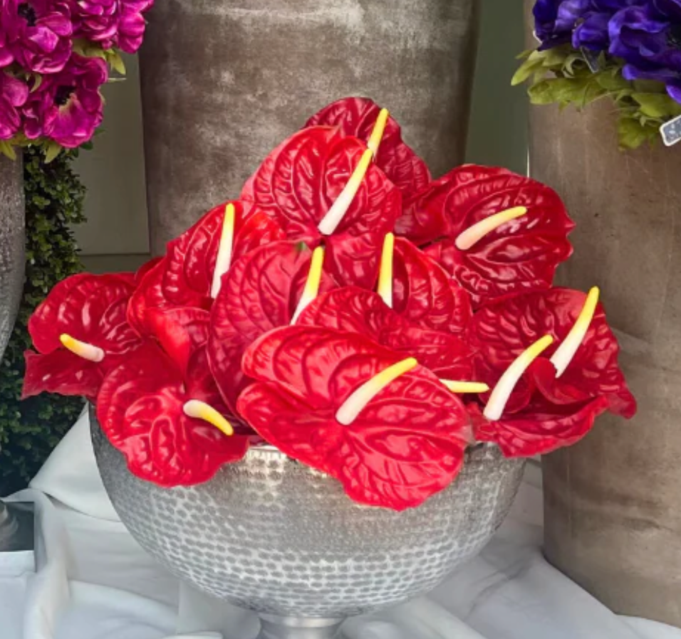 anthurium flower decoration Los Angeles Wholesaler | 27.5" Real Touch Anthurium Spray ( FSA018-Red )- International Silk Flowers