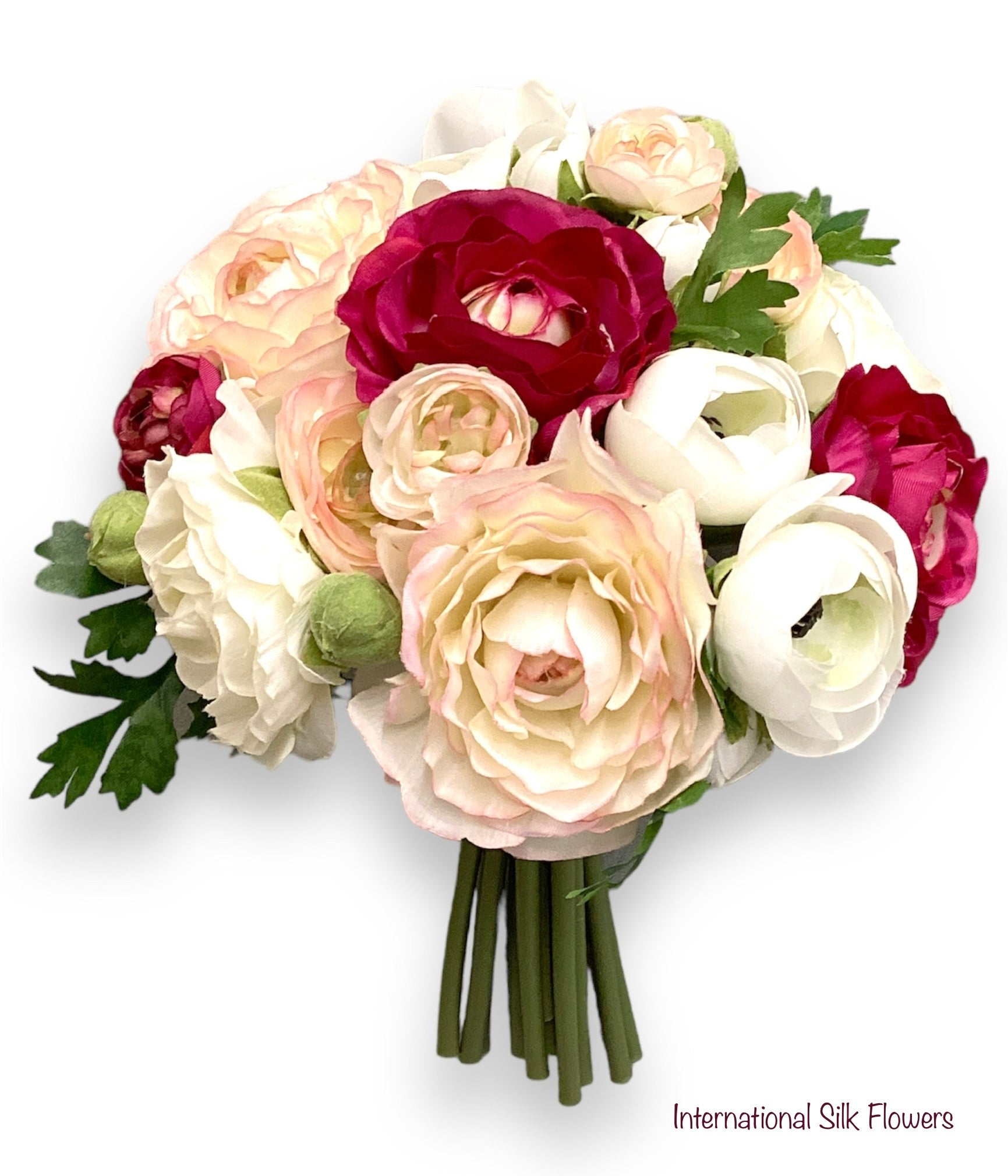 9" Silk Ranunculus Bouquet ( FBQ368-PK/WH )