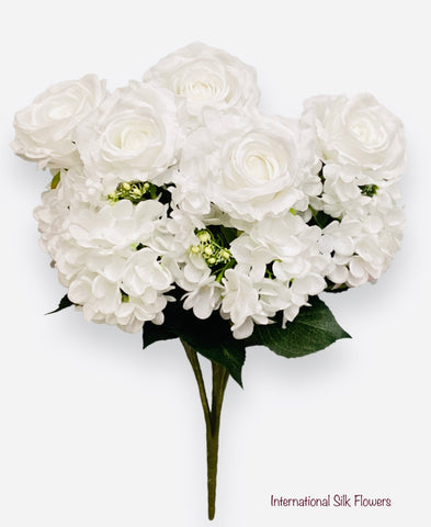 23'' Deluxe Silk Rose Hydrangea Mix Bush ( B1501-White )