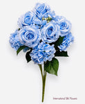 23'' Deluxe Silk Rose Hydrangea Mix Bush ( B1501-Baby Blue )