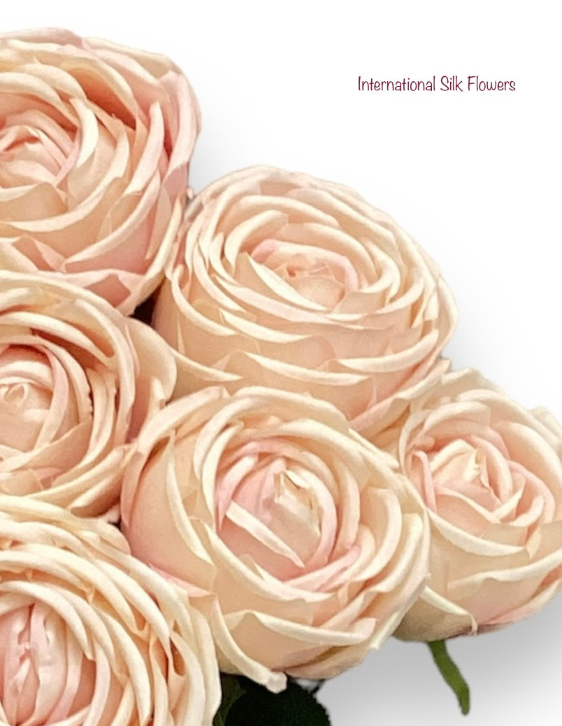 16” Faux Cabbage Rose Bush ( INT0005-Cream Pink )