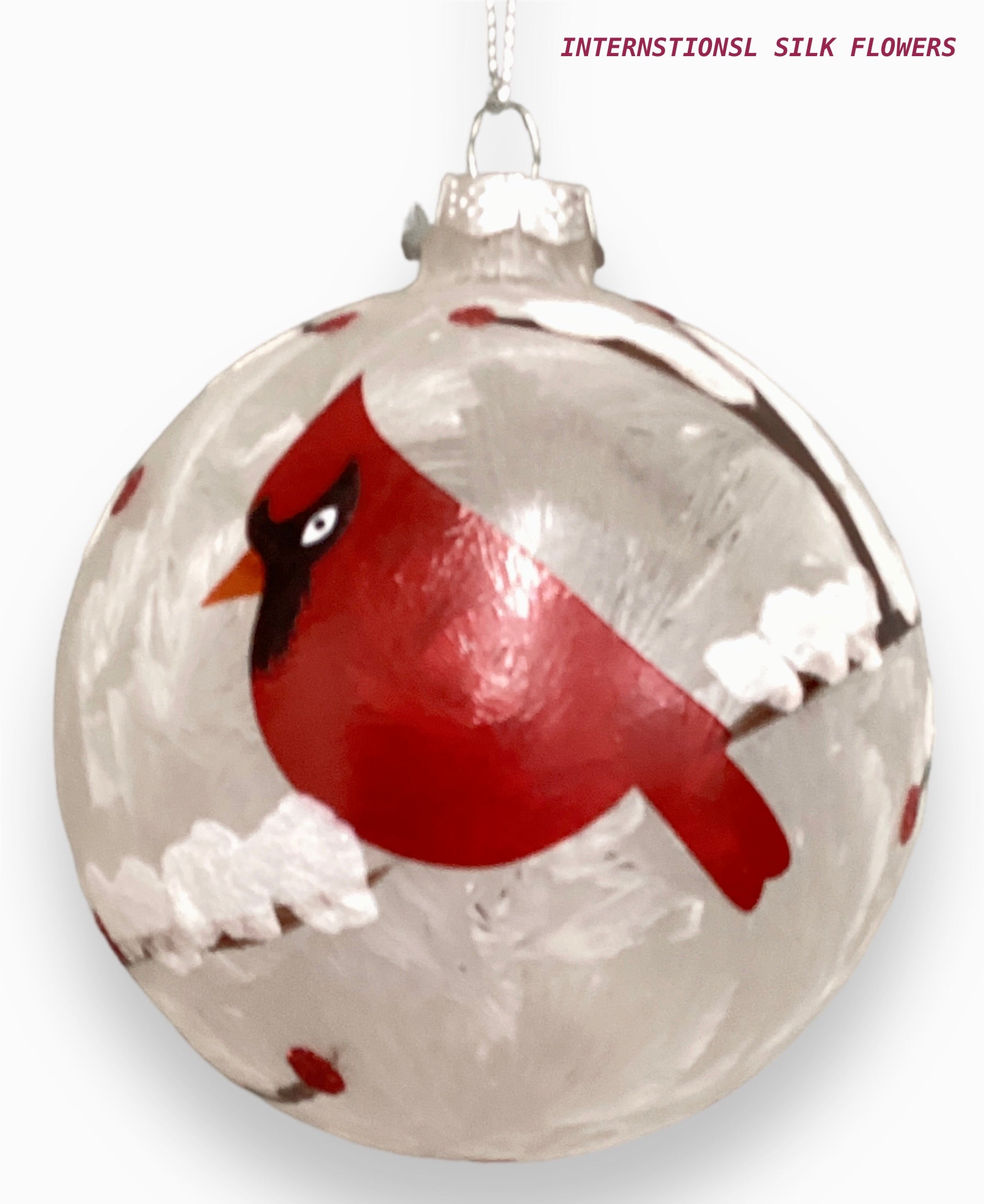 3.94'' GLASS BALL ORNAMENT ( 302224-WHITE/RED )