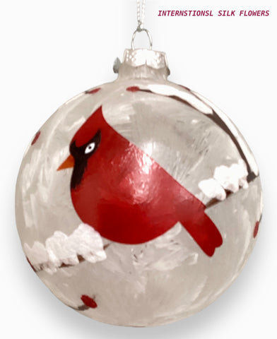 3.94'' GLASS BALL ORNAMENT ( 302224-WHITE/RED )