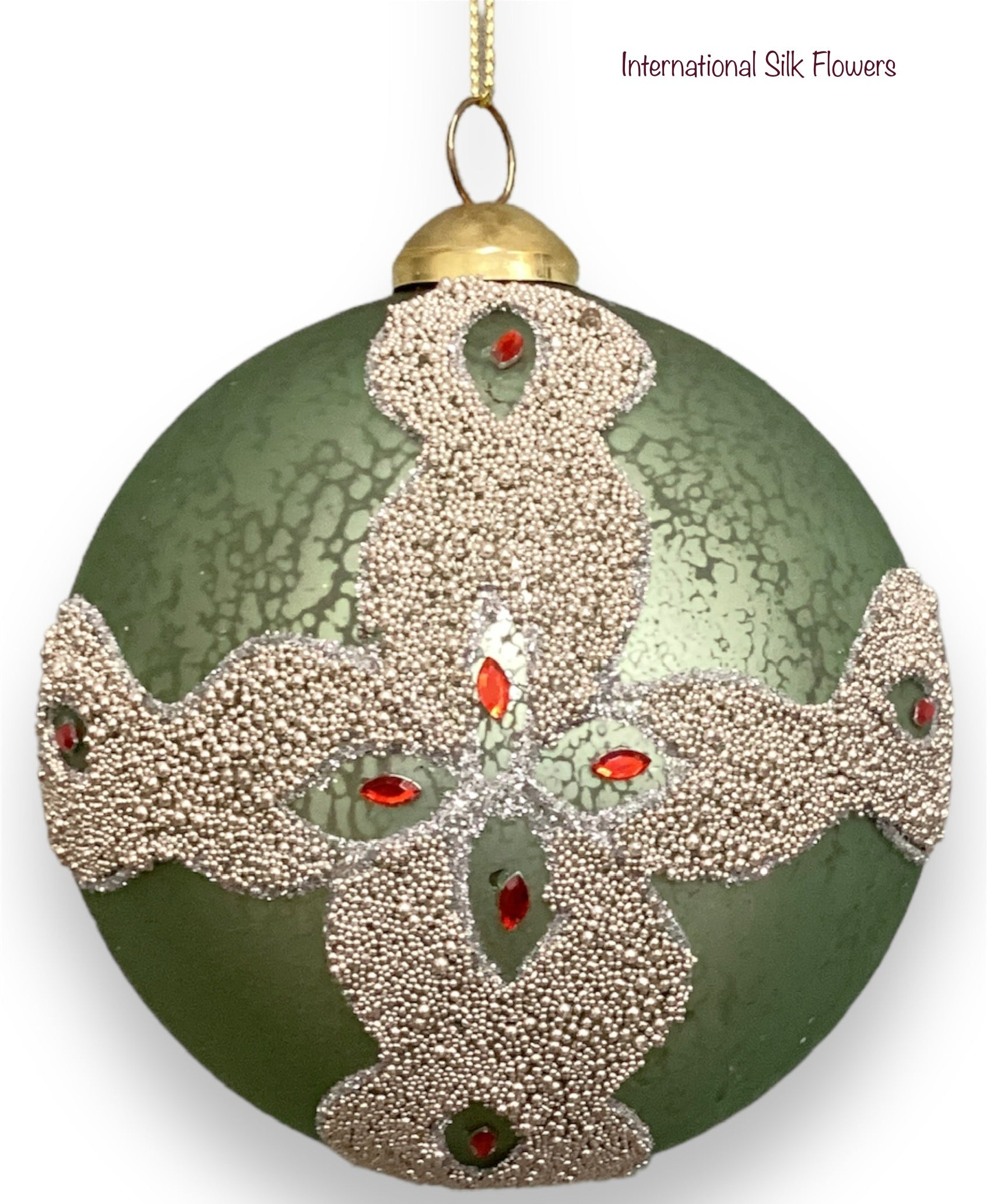 3.94'' GLASS BALL ORNAMENT ( 302136-GREEN/SILVER )