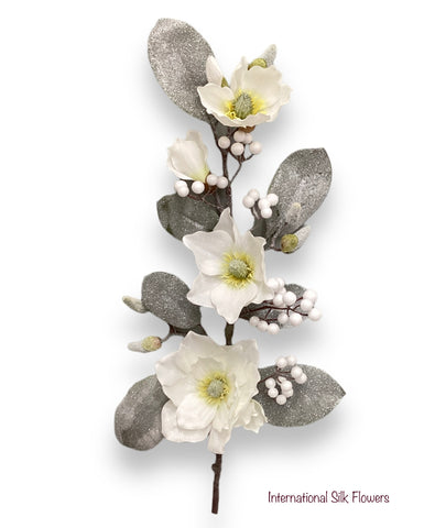 25'' GLITTER MAGNOLIA BERRY SPRAY ( XDS090-White )