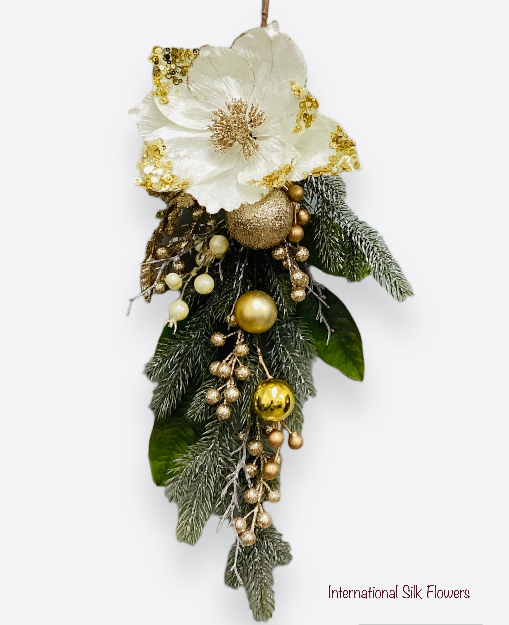 21'' CHRISTMAS MAGNOLIA /PINE TEARDROP ( BM2561-CREAM )