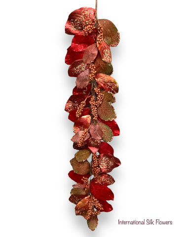 5' MAGNOLIA LEAF/BERRY GARLAND ( 264706-RED )