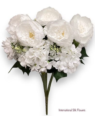 23'' Deluxe Silk Peony Hydrangea Bush ( B1502-White )