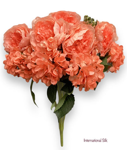 23'' Deluxe Silk Peony Hydrangea Bush ( B1502-Rose Gold )