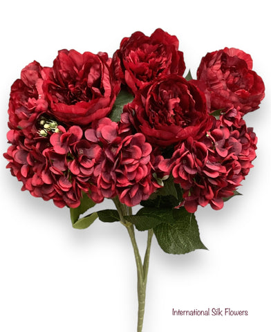 23'' Deluxe Silk Peony Hydrangea Bush ( B1502-Red Black )