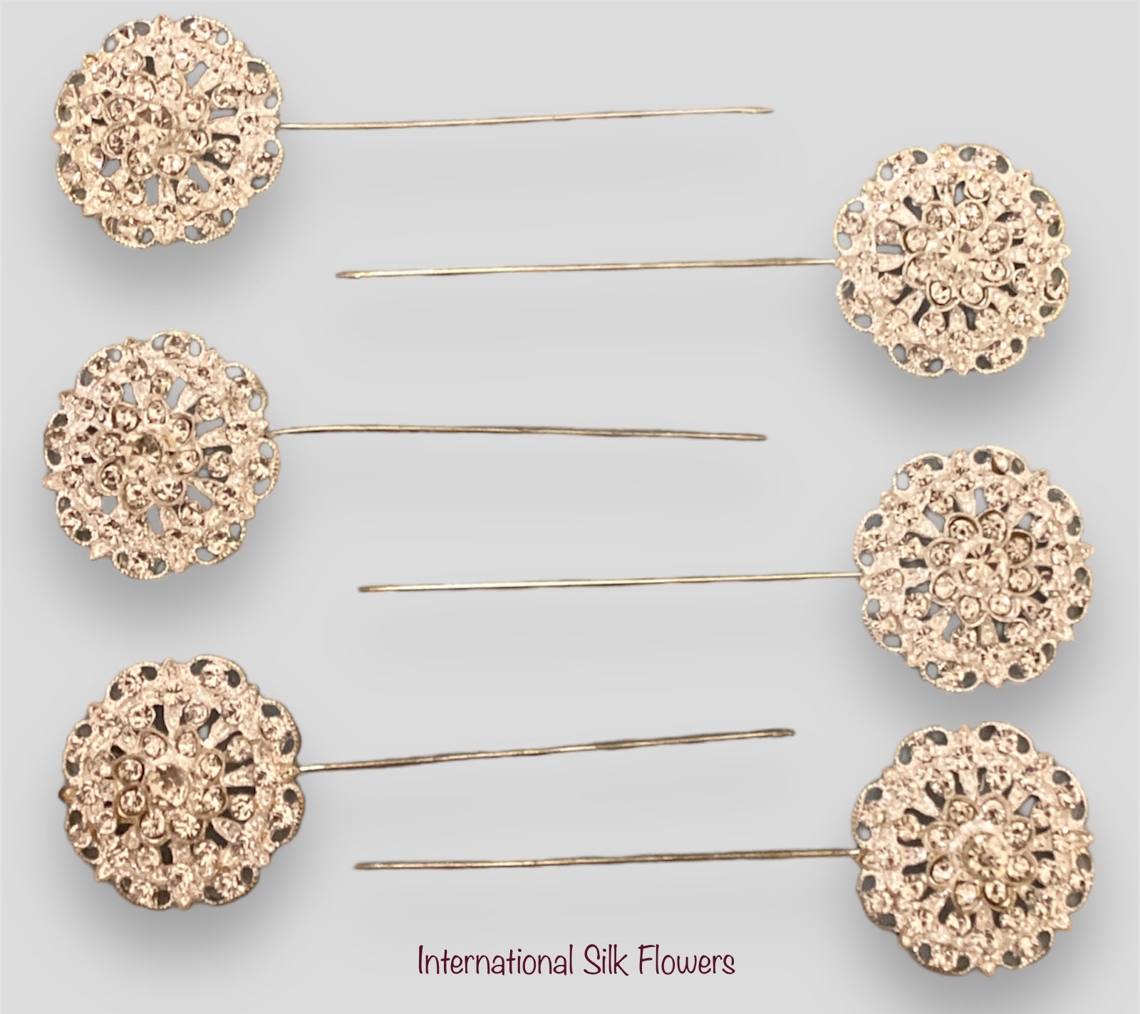 1.25'' Rhinestone Floral Pin ( 4887-Silver )
