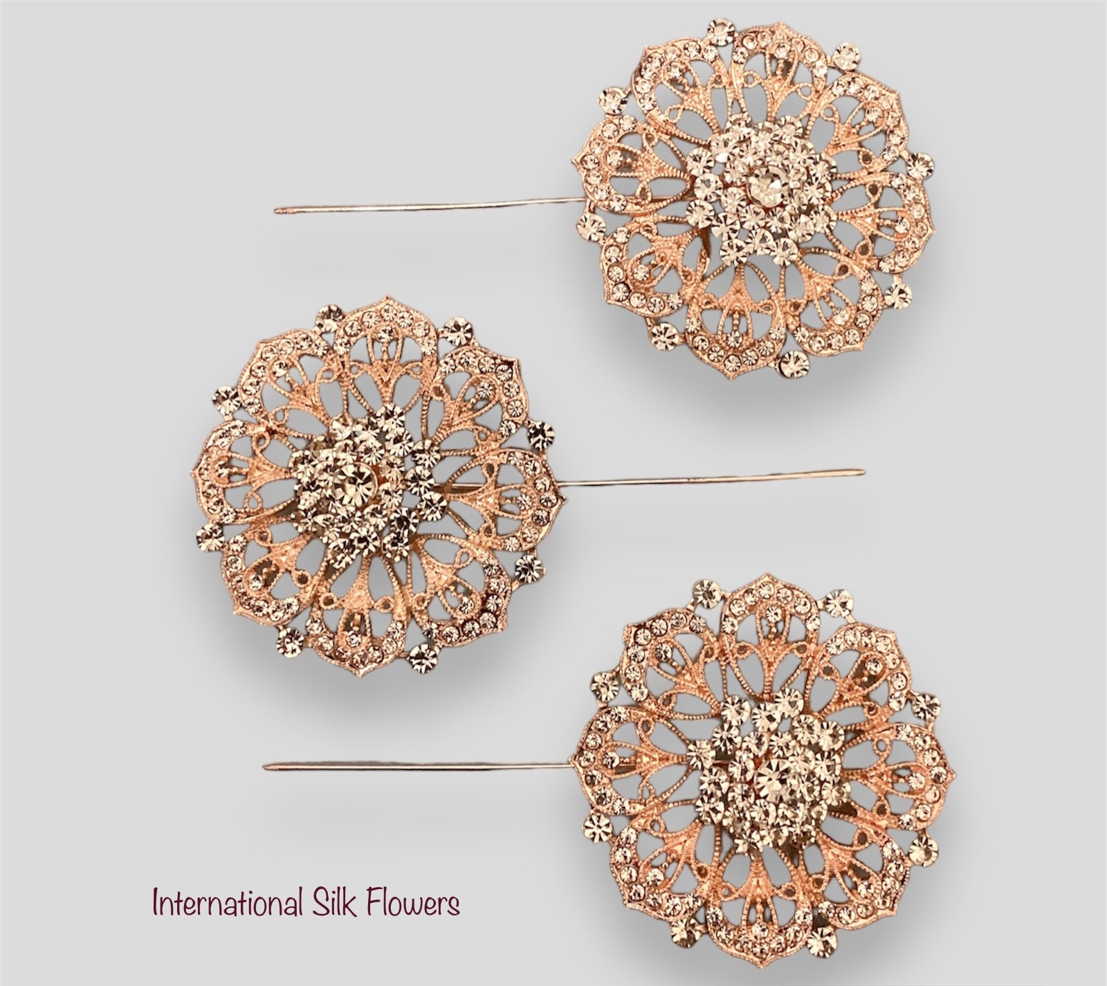 2.5'' Rhinestone Floral Pin ( 4892-Rose Gold  )