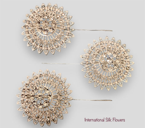 2.5'' Rhinestone Floral Pin ( 4897-Silver )