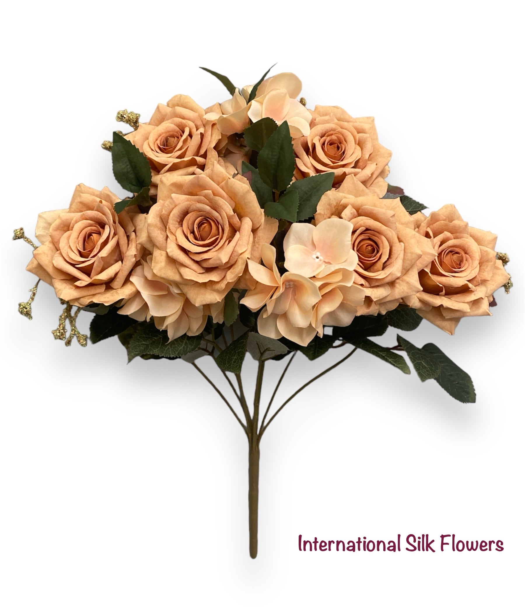 17" Artificial Rose Hydrangea Bush ( TY3508-Brown/Cream )