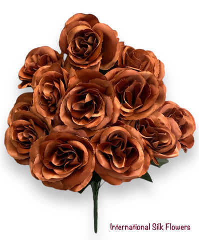 17" Satin Open Rose Bush ( INT398-Burn/Orange )