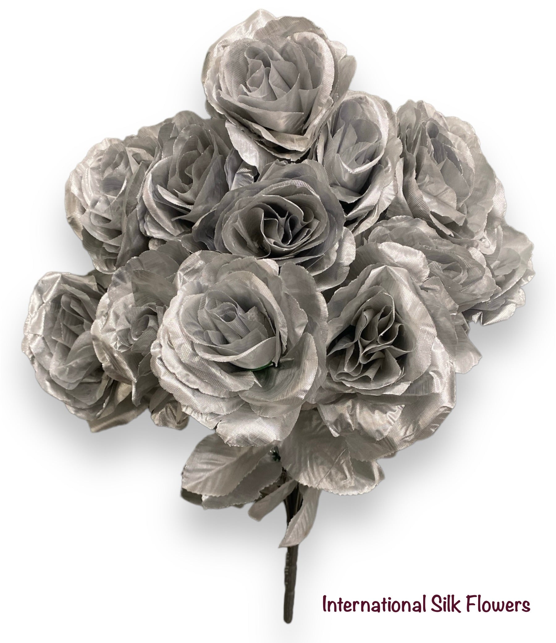 17" Satin Open Rose Bush ( INT398-Silver )