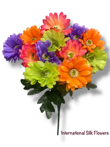 19'' Gerbera Daisy Bush ( B1414- Purple/Orange/Green ) INT1414