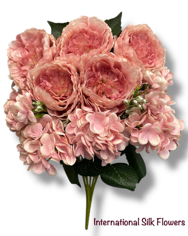 23'' Deluxe Silk Peony Hydrangea Bush ( B1502-Dusty Mauve )