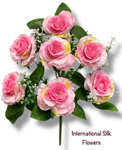 13'' Small Open Rose Bush ( J07001-Pink )