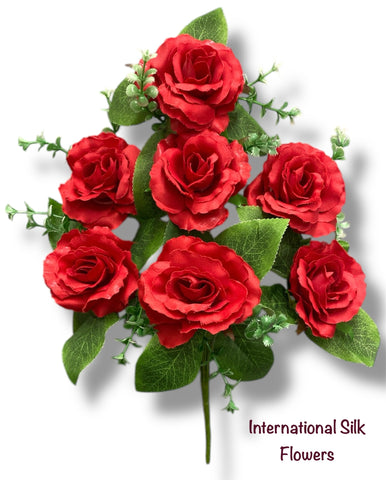 13'' Small Open Rose Bush ( J07001-Red )