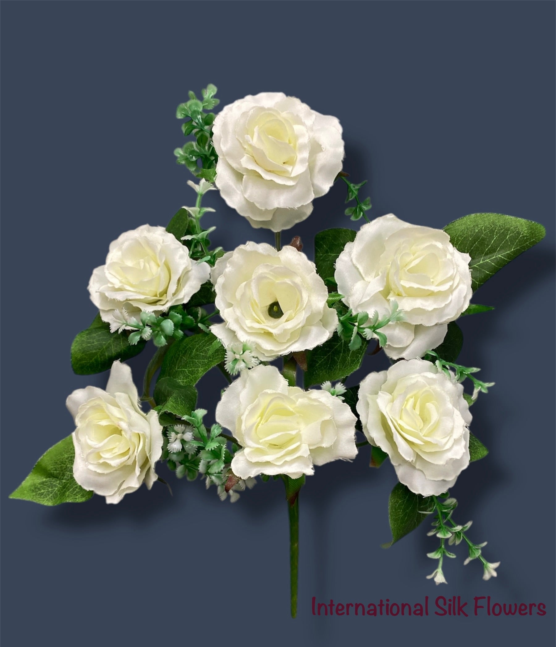 13'' Small Open Rose Bush ( J07001-Cream )