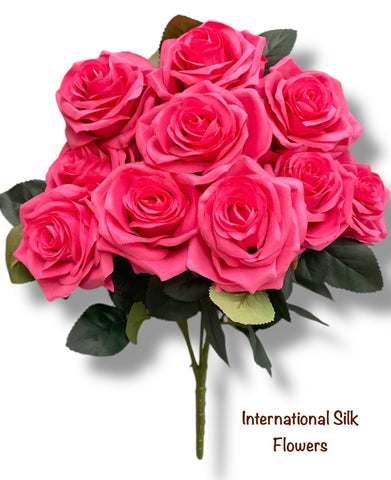 18'' Silk Open Rose Bush ( AN10004-Hot Pink  )
