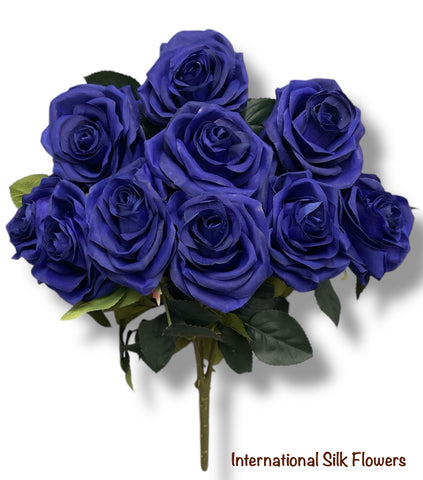 18'' Silk Open Rose Bush ( AN10004-Navy Blue  )