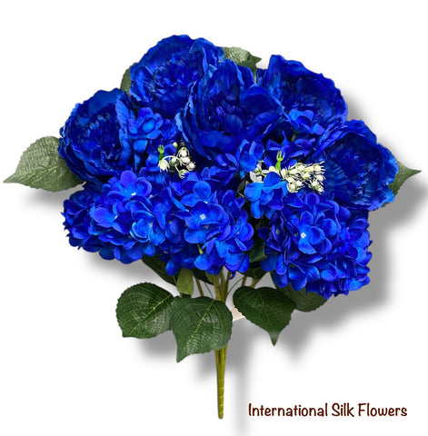 23'' Deluxe Silk Peony Hydrangea Bush ( B1502-2 Tone Blue )