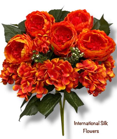 23'' Deluxe Silk Peony Hydrangea Bush ( B1502-Flame )