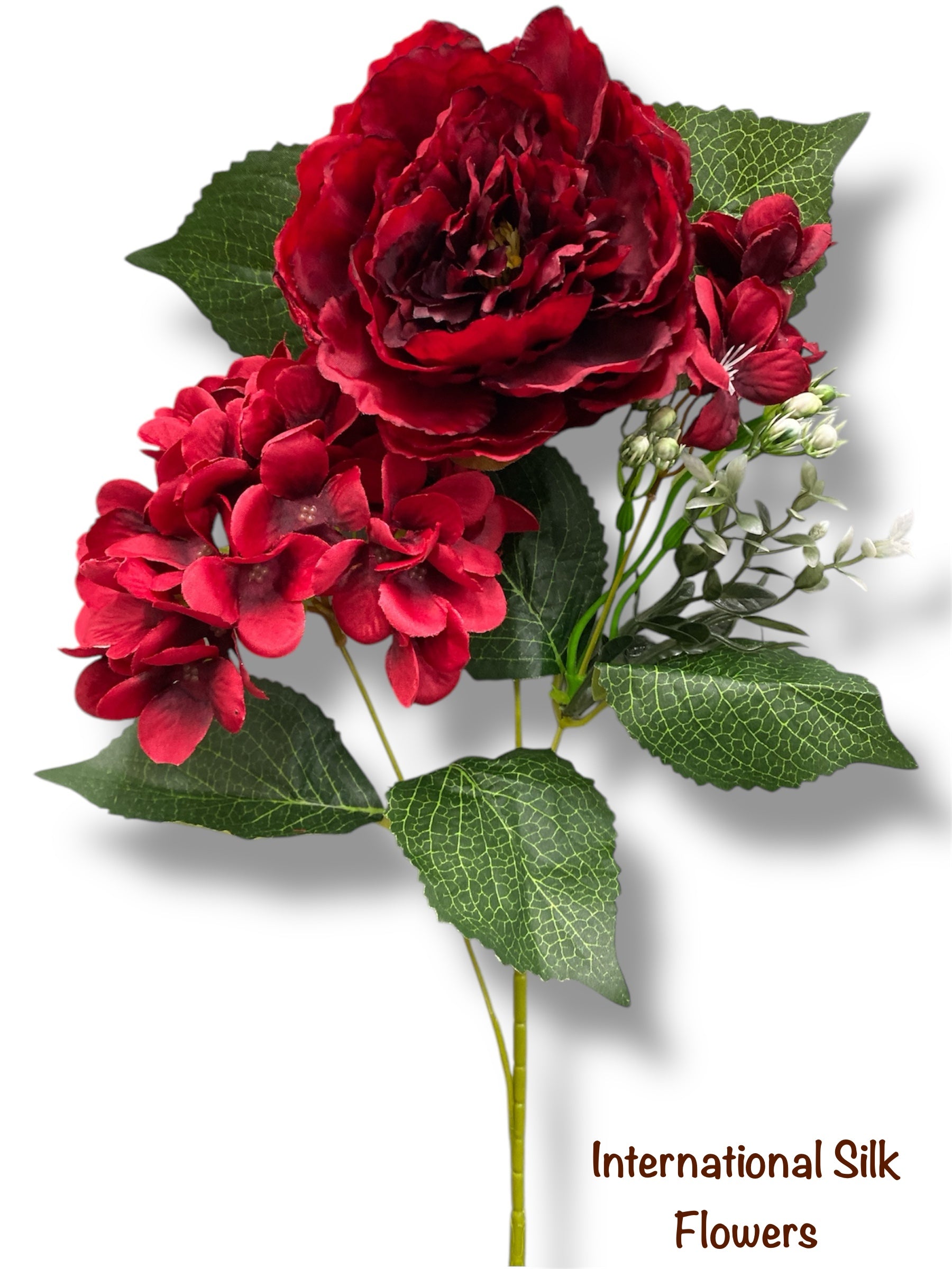 23'' Deluxe Silk Peony Hydrangea Bush ( B1502-Red Black )