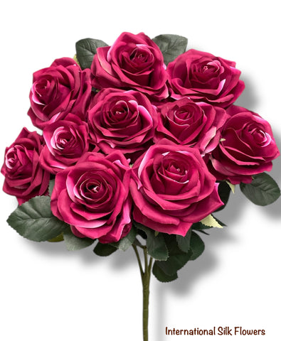 18'' Silk Open Rose Bush ( AN10004-Fushia )