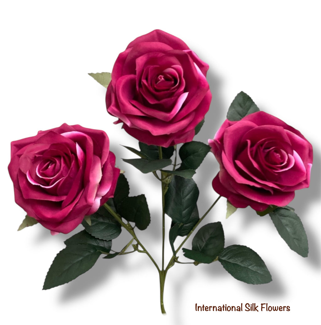 18'' Silk Open Rose Bush ( AN10004-Fushia )