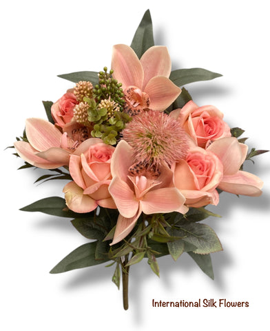 17.5'' Rose/Cymbidium/Allium Bush ( TY2059-PK/Com )