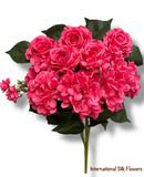 23'' Deluxe Silk Rose Hydrangea Mix Bush ( B1501-Fuchsia )