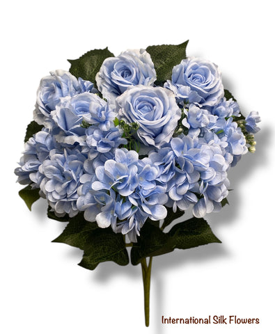 23'' Deluxe Silk Rose Hydrangea Mix Bush ( B1501-Baby Blue )