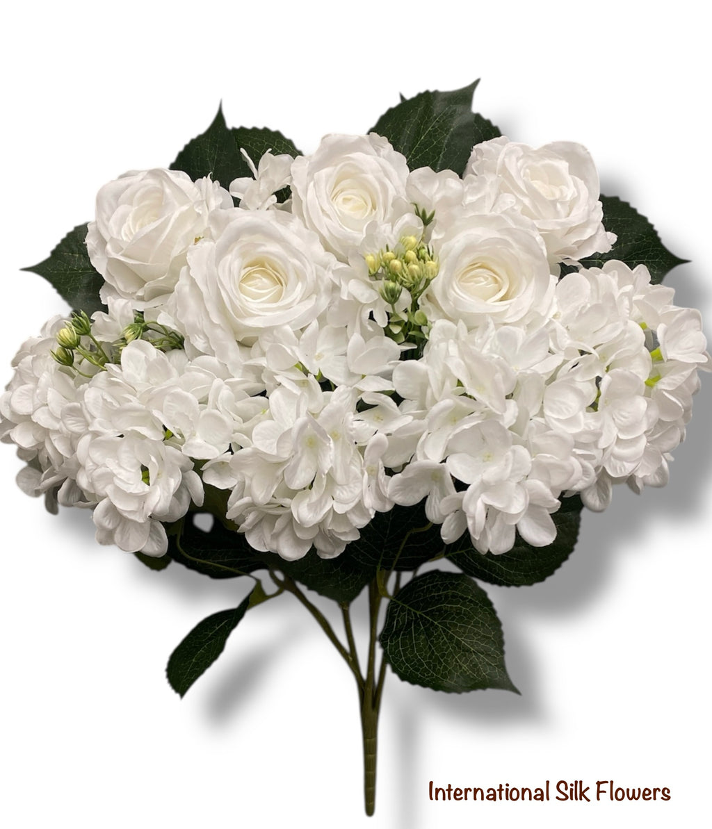 23'' Deluxe Silk Rose Hydrangea Mix Bush ( B1501-White )