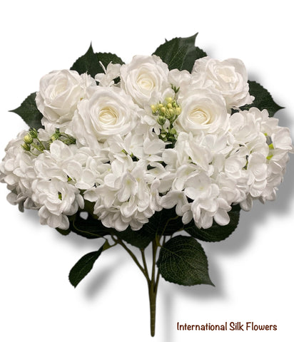 23'' Deluxe Silk Rose Hydrangea Mix Bush ( B1501-White )
