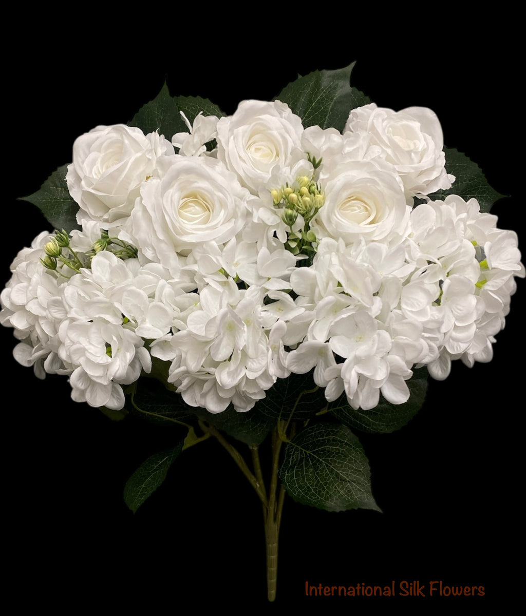 23'' Deluxe Silk Rose Hydrangea Mix Bush ( B1501-White )