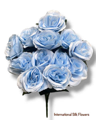 17" Satin Open Rose Bush ( INT398-#48 Baby Blue )