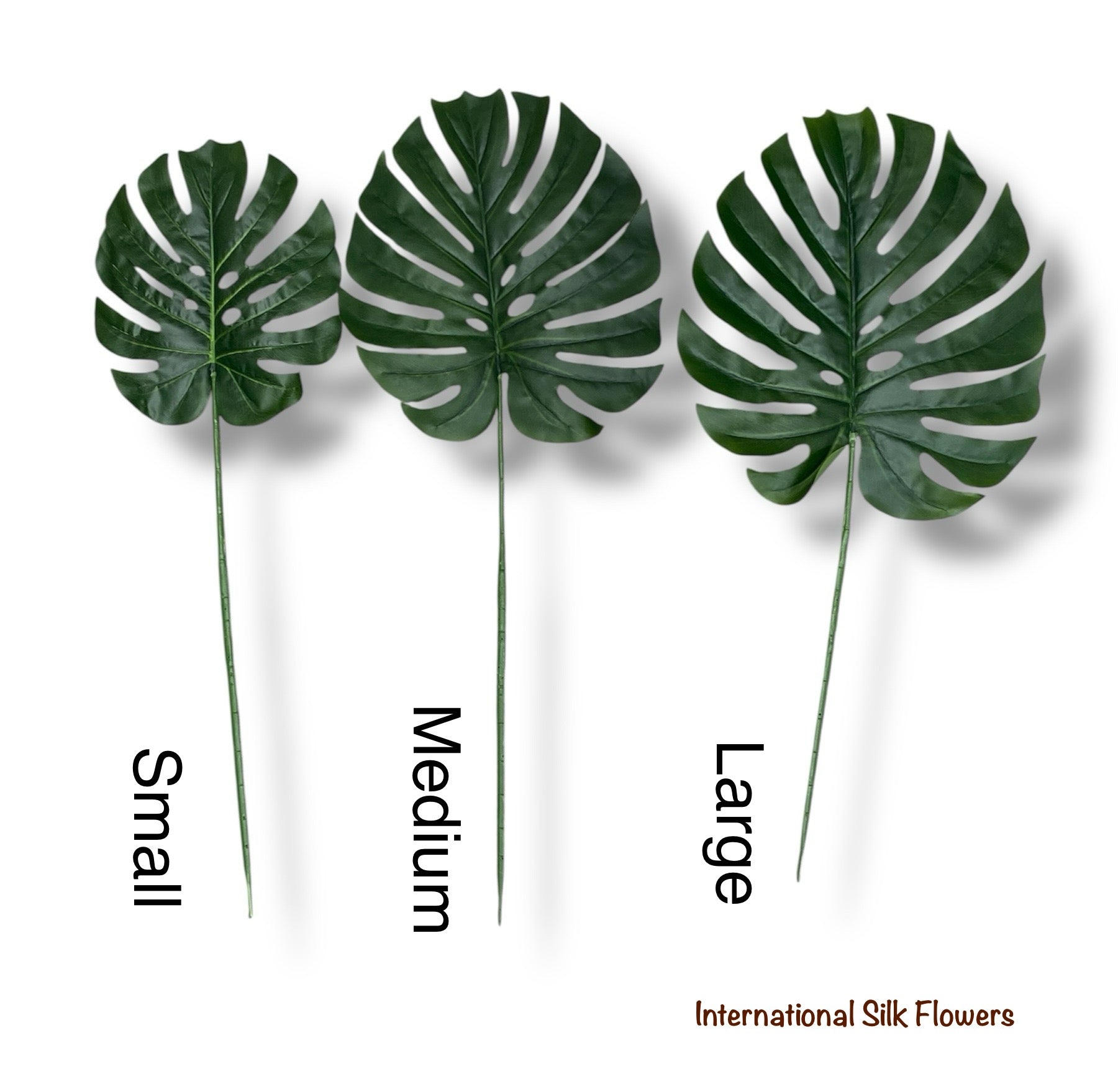 silk monstera plant Los Angeles Wholesaler | 33'' Small Split Philo Leaf ( Monstera Leaf ) ( INT0124-Dark Green )- International Silk Flowers