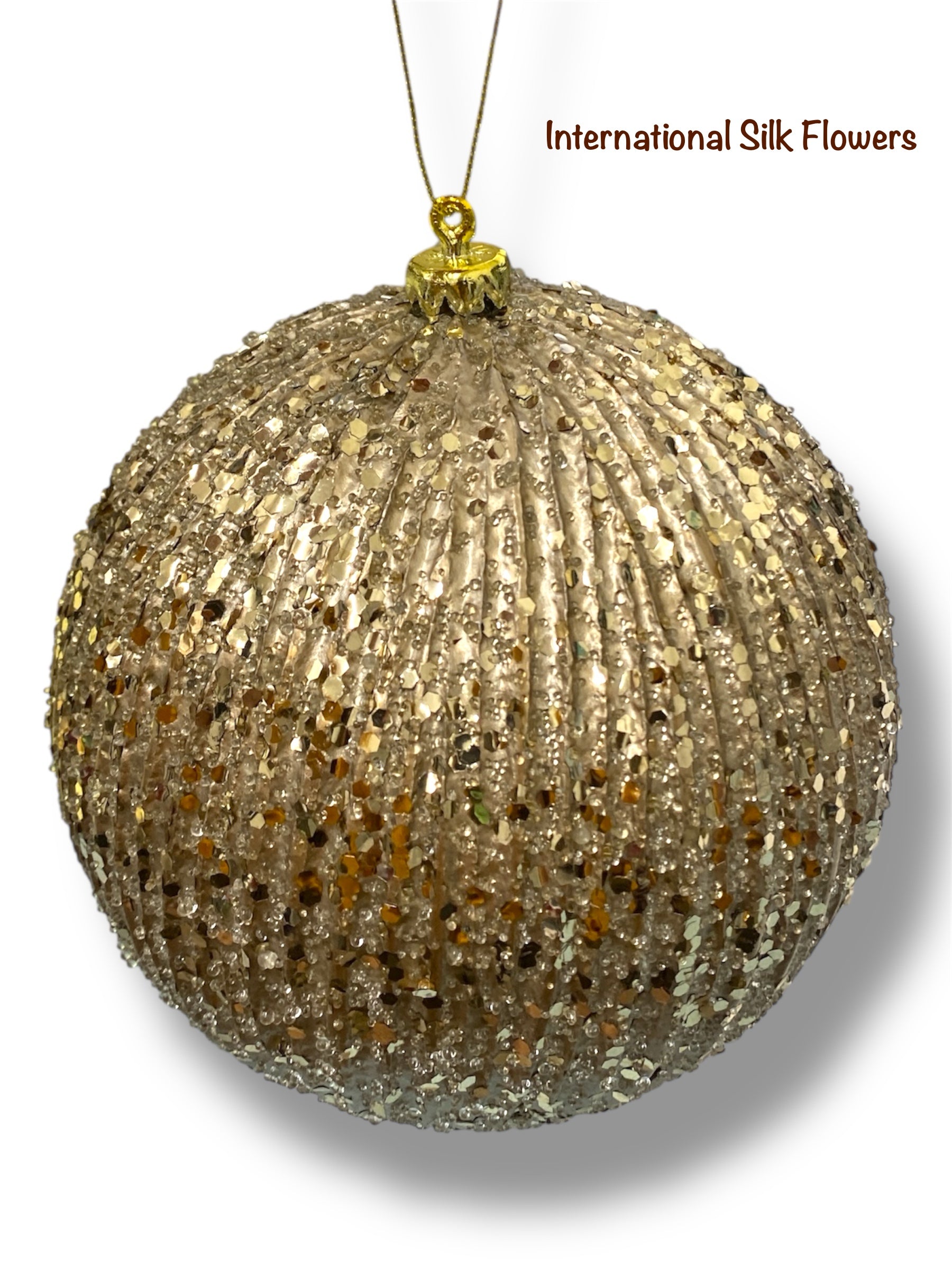 5.9'' Glitter Beaded Ball Ornament ( 206640- Champagne )